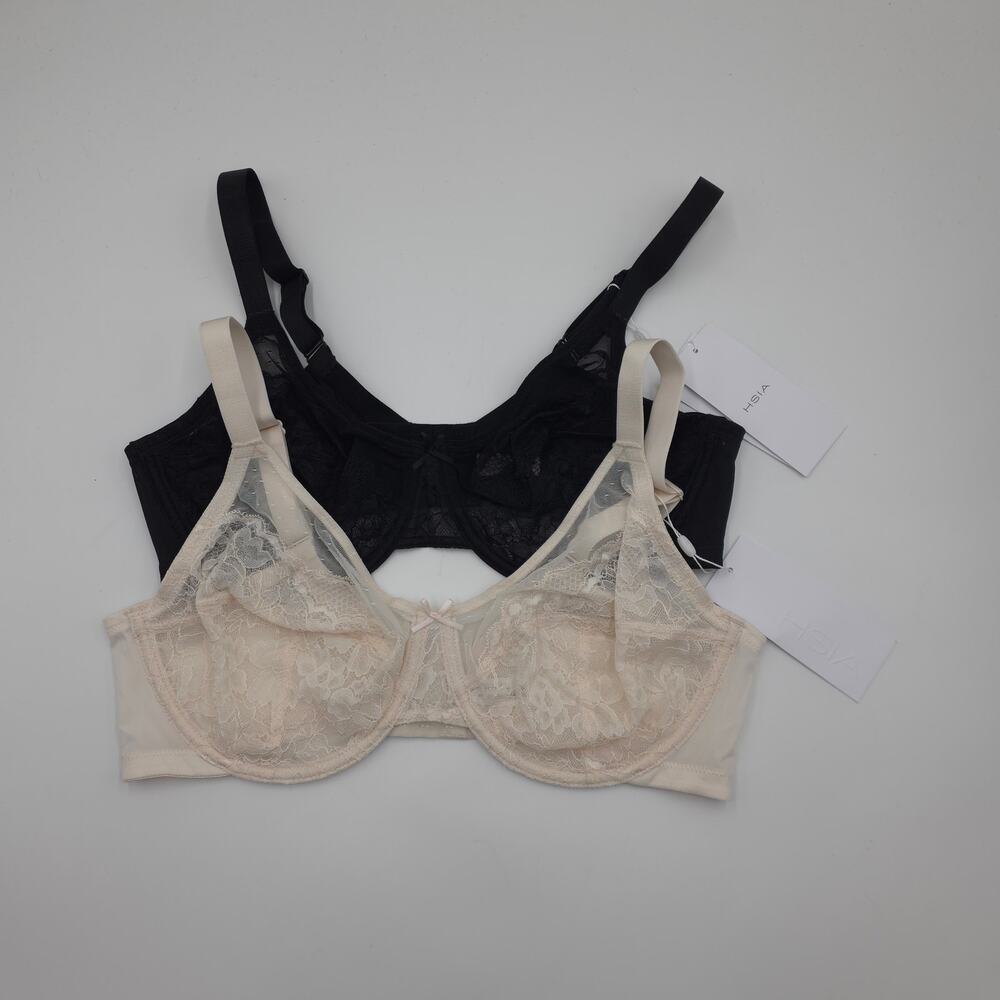 HSIA Bundle of Two Enchante Unlined Lace Underwire Bra in Beige Black Size 34H